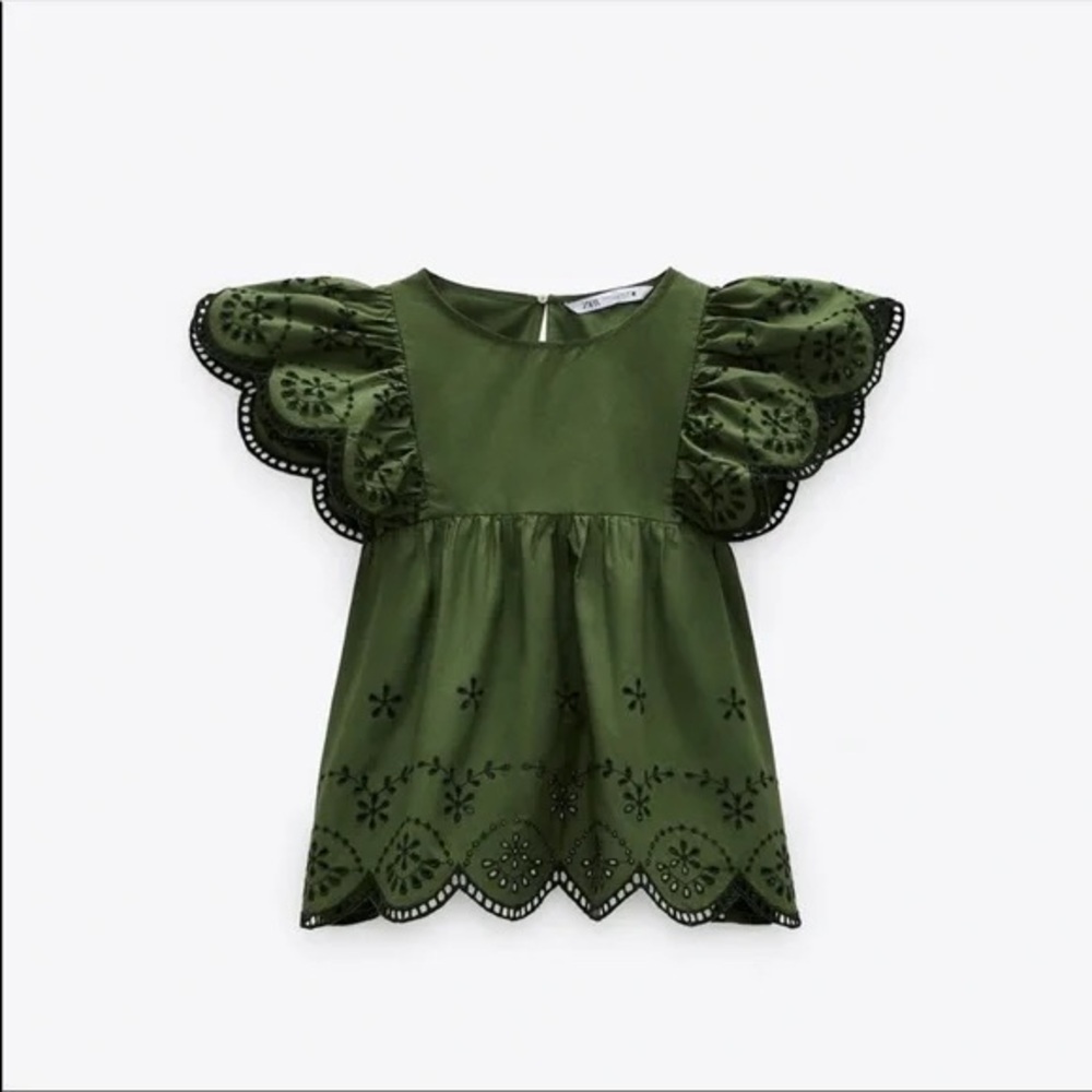 Zara Forest Green Eyelet Blouse
